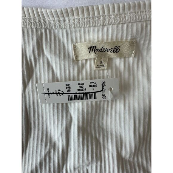 Madewell White Square Neck Casual Stretch Crop Tee Ribbed NWT Small - Picture 3 of 7